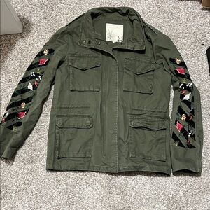 Embroidered Utility Jacket in Olive Green